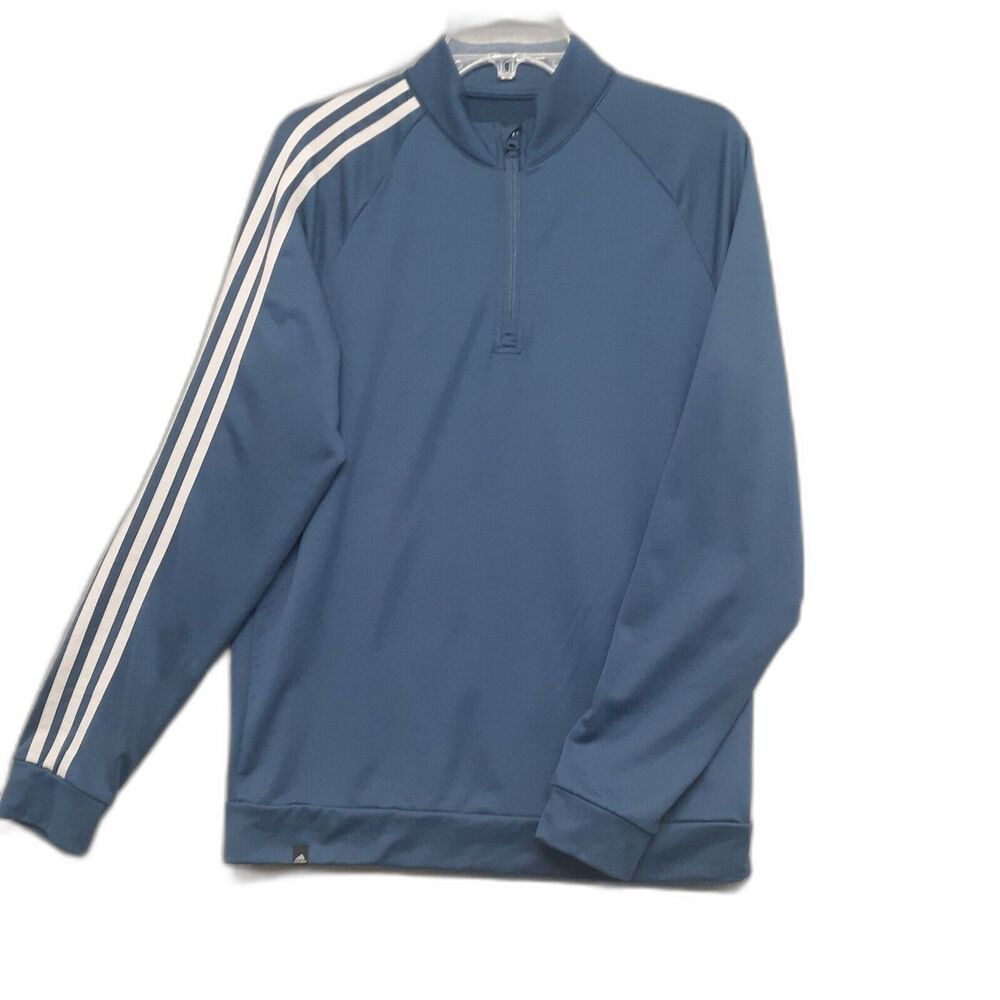 ADIDAS Golf Men's Sz S Navy Blue Gray Stripes Athletic Jacket Top Zip Pullover